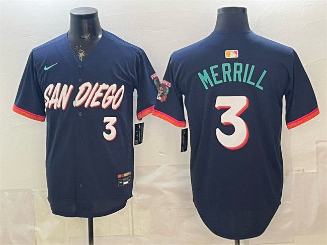 Men's San Diego Padres #3 Jackson Merrill Obsidian 2026 City Connect Limited Stitched Baseball Jersey Men's San Diego Padres #3 Jackson Merrill Obsidian 2026 City Connect Limited Stitched Baseball Jersey